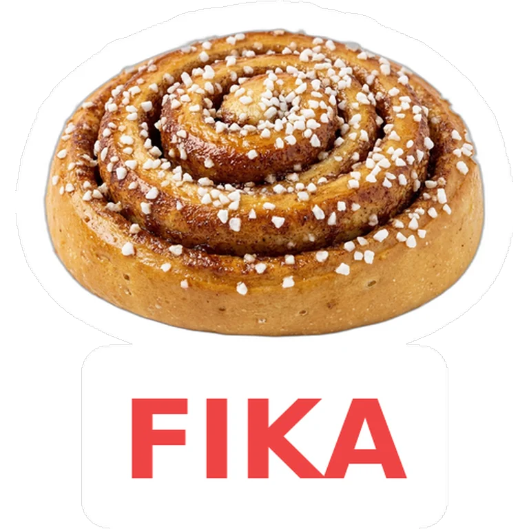 Cinnamon bun decal with FIKA text and a white outline