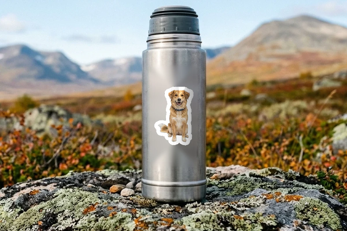 Hunddekal av eget foto, applicerad i verklig miljö