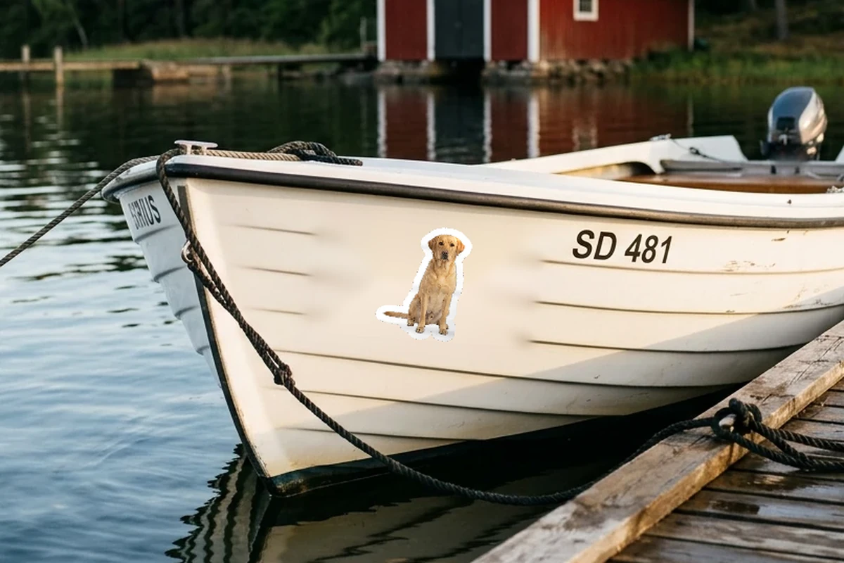 Labrador – dekal av eget foto, applicerad i verklig miljö